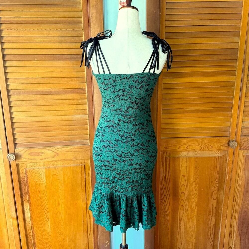 Voodoo Vixen Gothic Fairy Dark Fairycore Beetle Lover Green & Black Lace Dress S - Picture 5 of 6